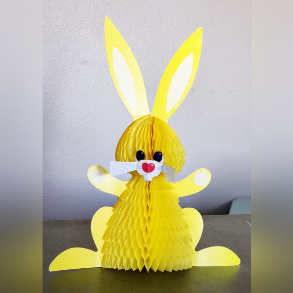 Vintage Honeycomb Accordian Easter Rabbit Decor - Rare! - Picture 1 of 8